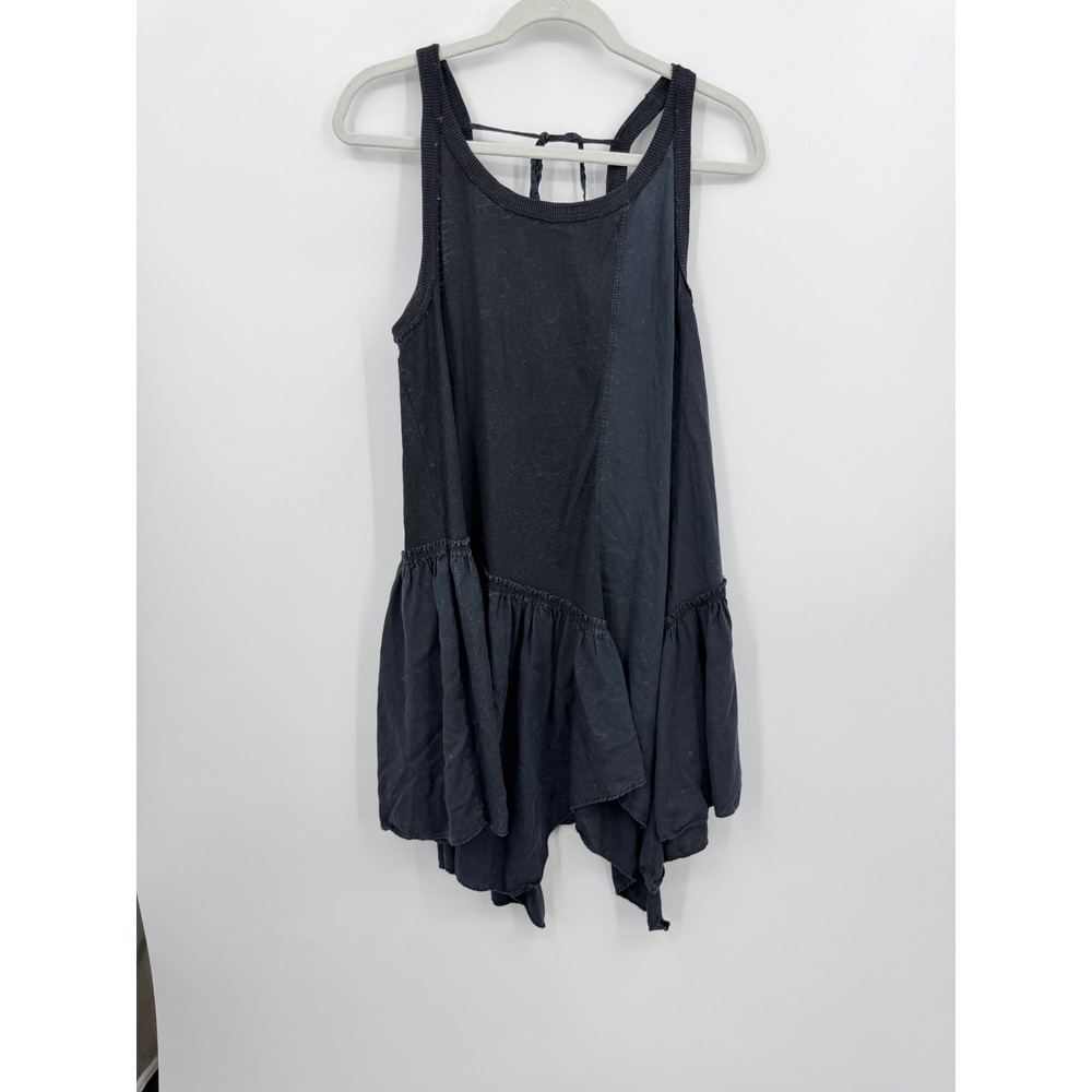 Daily Practice Mixed Media Tank flounce Dress sz‎ M Black Handkerchief Hem Boho